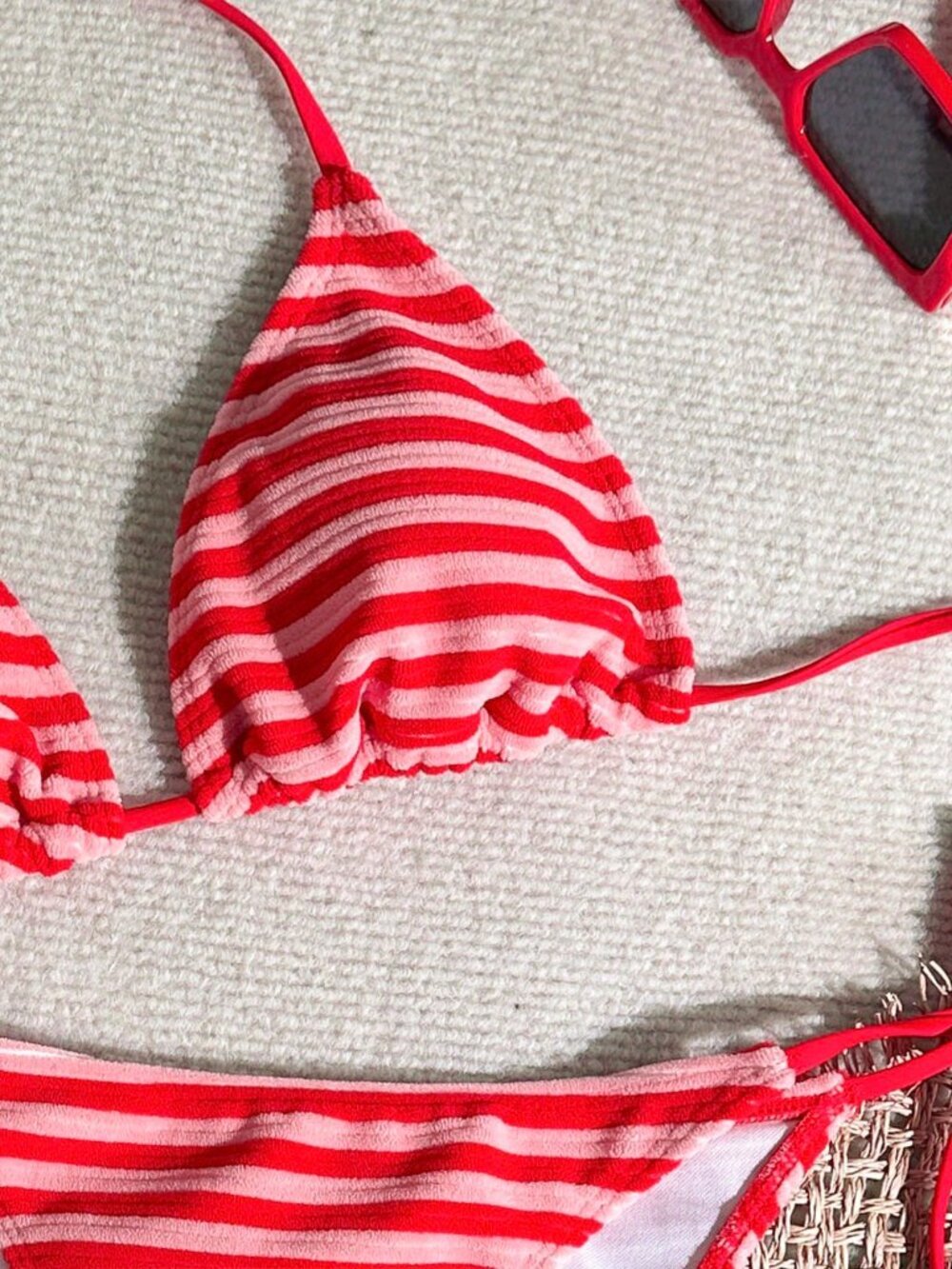 best seller Red striped Women's  bikini Beach Suit Set - Picture 3 of 5